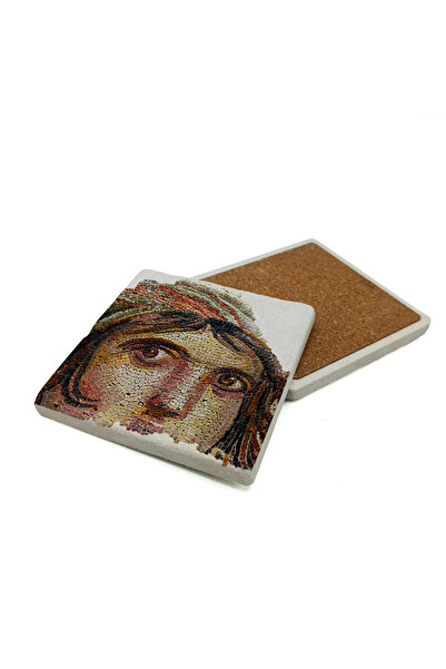 Sadrazam Gypsy Girl Mosaic Printed Natural Stone Coaster 10X10 Krt-146