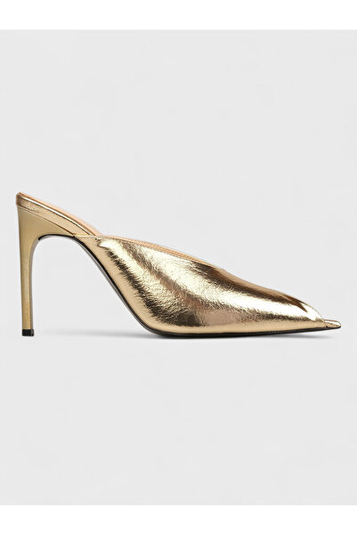 Sadık Yılmaz Women's Summer 11cm Thin Heeled Slippers - 574 0129 - Gold Shiny...