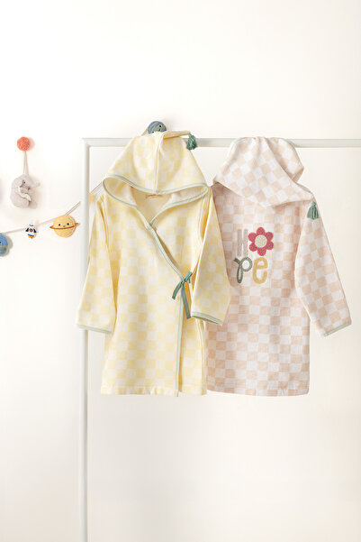 Yataş Mini Kyra Embroidered Cotton Children's Bathrobe - Powder