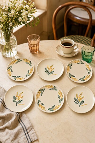 Papart Mimoza Series 6 Piece 20 cm Cake and Serving Plate Set Handmade Cerami...