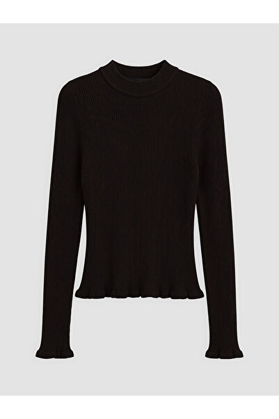 LC Waikiki Lcw Modest Brown High Neck Striped Women's Knitwear Sweater