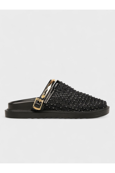 Sadık Yılmaz Women's summer flat slippers - 230 3188 - black mesh