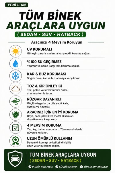 COCEM Tüm Binek Araçlara Uyumlu Oto Araba Brandası - Örtüsü (SEDAN - HATCHBACK - SUV)
