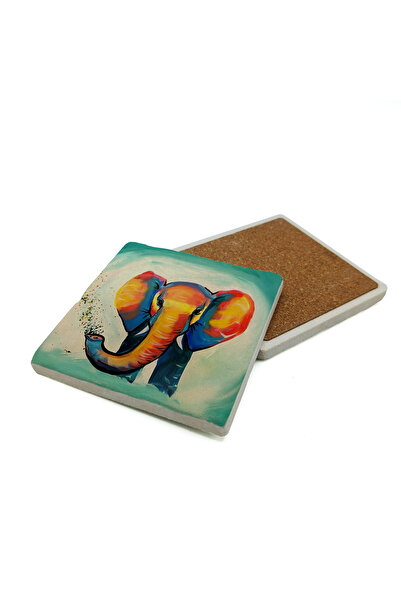 Sadrazam Elephant Printed Natural Stone Coaster 10X10 1G-Fil2