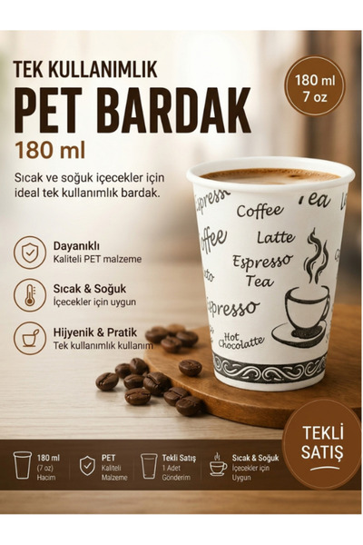 yusa stores 180 ml Tek Kullanımlık PET Bardak – Kahve, Çay ve Sıcak Soğuk İçe...