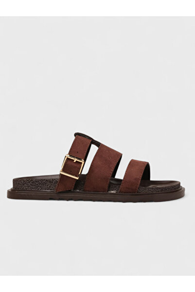 Sadık Yılmaz Women's Summer Flat Slippers - 230 3177 - Brown Suede