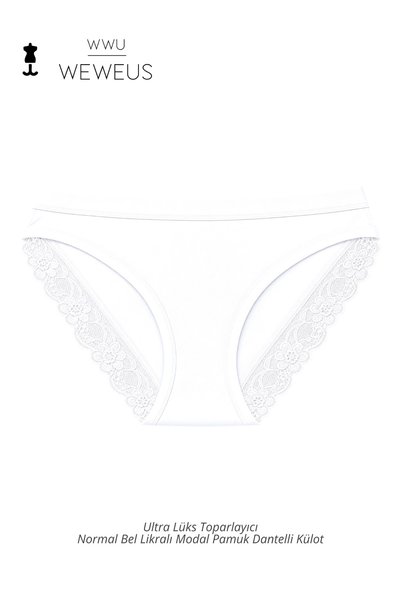 Weweus White Women's Cotton Modal Lycra Lace Luxury Panties