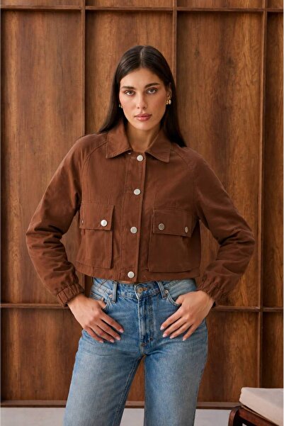 FLOWERİNG Women's Brown Jacket with Snap Pockets