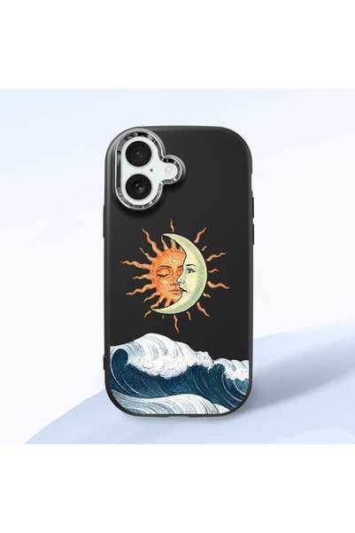 ucuc iPhone 17 Compatible Retro Style Sun Moon Sea Wave Pattern Shock Absorbi...