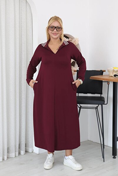 Siyezen Plus Size Polo Neck Modal Fabric Dress