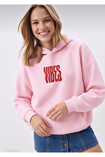 FUFLUNS Vibes Printed Oversized Women's Hooded Sweatshirt