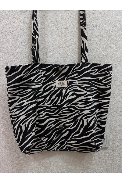 MEGİ Zebra Desenli Gabardin Pamuklu Bez Kol Çantası