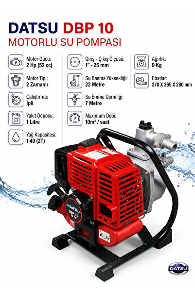 Datsu DBP 10 Benzinli Su Pompası Motopomp 1" İnç 2 HP (52cc)