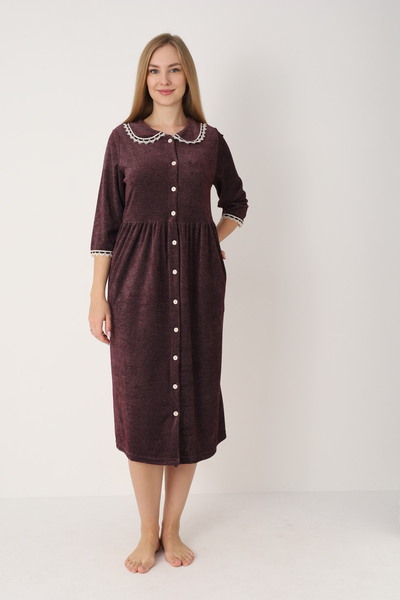 ROMEO LİFE Women's Cotton Blend Velvet Baby Collar Buttoned Velvet Dress / Cl...