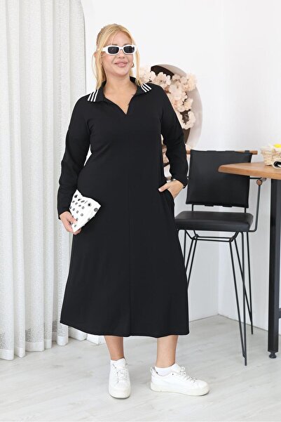 Siyezen Plus Size Polo Neck Modal Fabric Dress