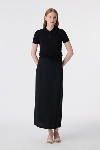 Zühre High Waist Straight Cut Black Skirt 0160