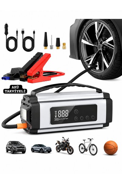 BRAVİON 10.000 mAh Starter Akü Takviye Cihazı 12 V 1,8 Ah Güçlü Hava Kompresö...