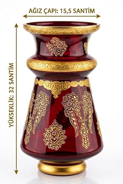 DECOSTYLE Mat gold Desenli el yapımı koyu kırmızı vazo evinize şıklık katacak