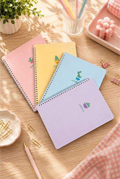 DİVAL A4 and a Half Spiral Cardboard Cover Set of 4, 2 Squares, 2 Lines, Time...