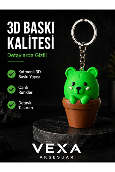 Vexa Aksesuar Cute Teddy Bear Keychain in a Boxed Flowerpot 3D Printing Bag a...