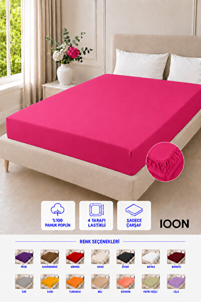 İQON 100% PAMUK - POPLIN Tkanina 4 strane Elastična plahta 180x220 cm – Fuksi...