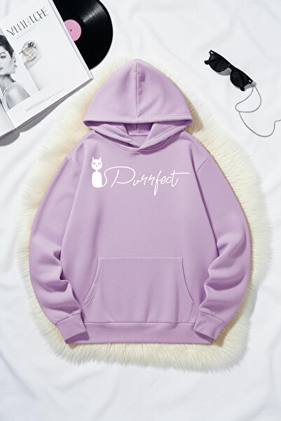 uyguntarz Unisex Cat Purrfect Printed Oversize Hoodie Hooded Sweatshirt