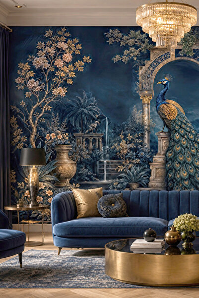 dreamwall Tavuskuşu ve Sütunlu Gece Bahçesi Tekstil Duvar Kağıdı