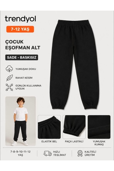 TPN KİDS Çocuk Siyah Eşofman Altı Sade Baskısız Paça Lastikli
