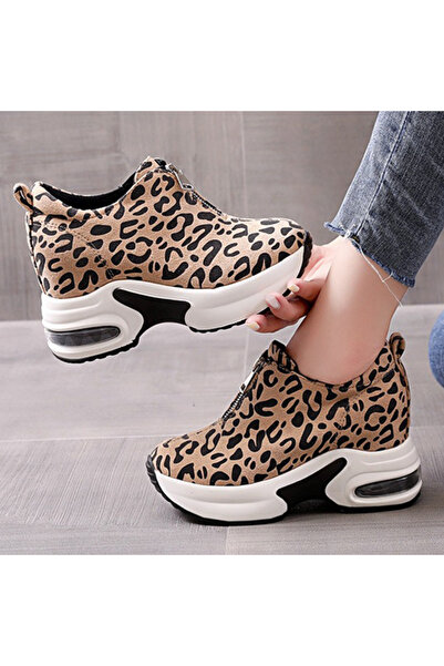 dorbe Women's Brown Leopard Leopard Platform Zip Sneakers