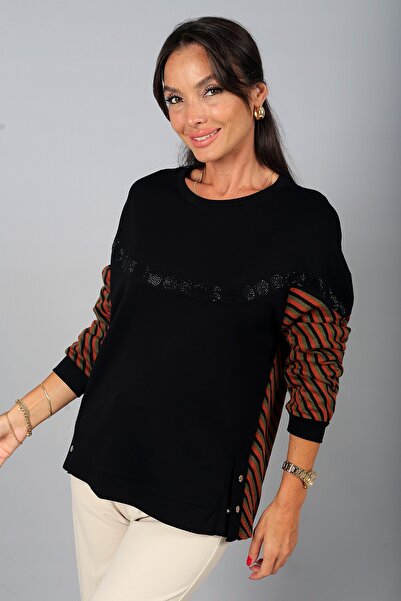 By Saygı Women's Round Neck Long Sleeve Blouse with Snap Buttons on the Sides...