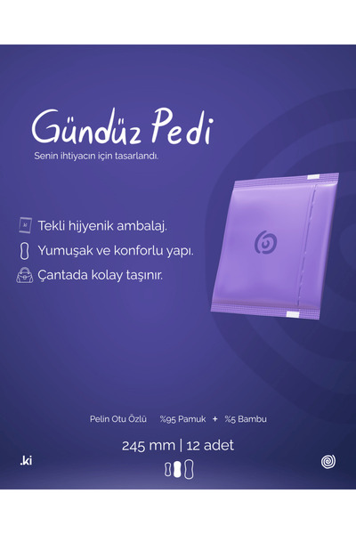 ki Premium Gündüz Hijyenik Ped 245 mm - 12'li %95 Pamuk %5 Bambu
