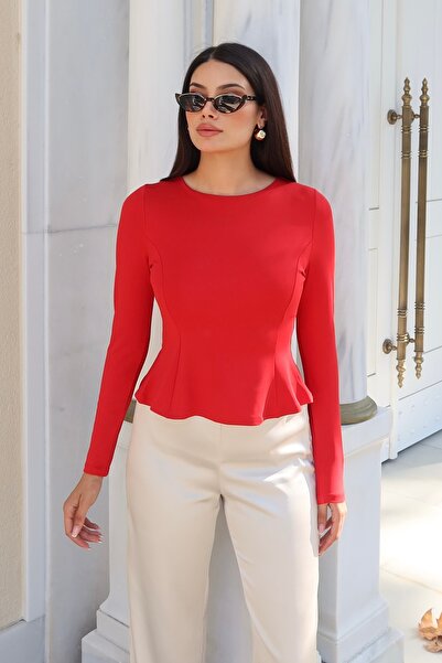 BEJNA Women's Peplum Fitted Blouse