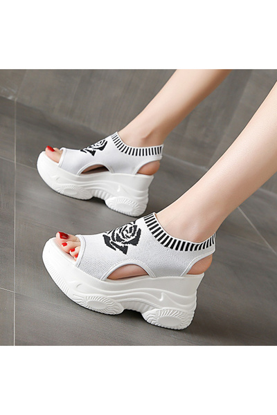 dorbe Women's White Floral Platform Sandals