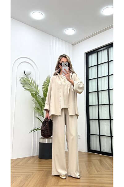 R-Style Tencel Gabardin Gömlek Bluz Pantolon 3'lü Takım