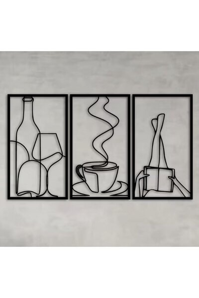 Morvena Picks Set de 3 decorațiuni metalice de perete – Artă în linie minimal...