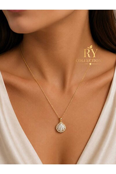 rycollections Stainless Steel Zircon Stone Detailed Gold Pearl Oyster Steel N...