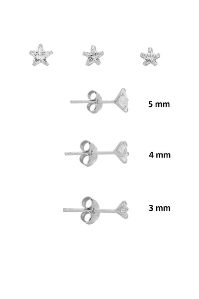 Söğütlü Silver 925 Ayar Gümüş 3'lü Tekli Kombin Set Yıldız Kesim Zirkon Taşlı...