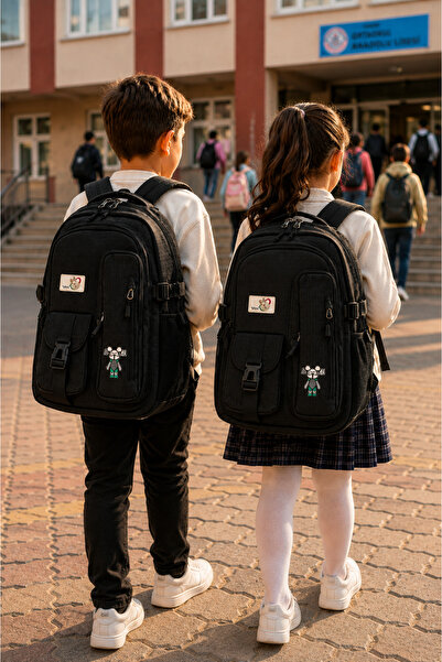 DODOMAR Tavşanlı Black Luxury Ergonomic School Backpack 4 Compartments Studen...