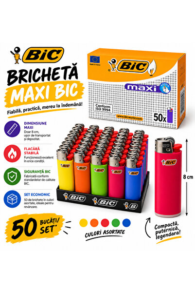 Bic Brichetă Maxi BIC, 8 cm, Culori Asortate, 50 Buc/Set