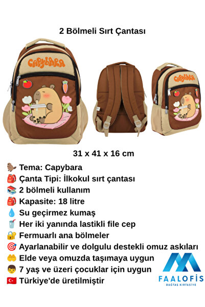Dağtaş Kırtasiye 5230 Cennec Brown & Beige Capybara Figured Backpack