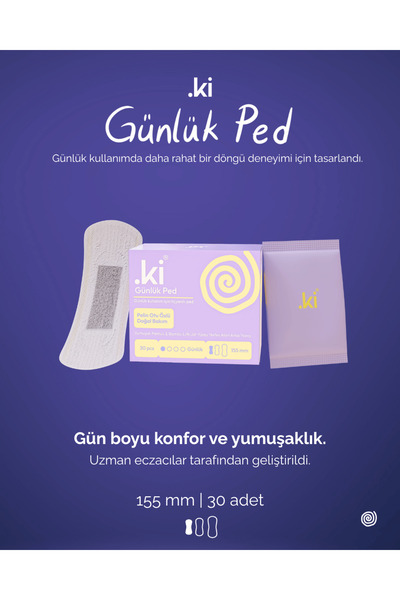 ki Premium Günlük Hijyenik Ped 155 mm - 30'lu %95 Pamuk %5 Bambu