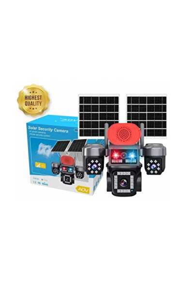 AOV International Cameră de supraveghere profesională 4G LTE 20MP 4K UHD – Sistem solar cu 4 lentile, 4G LTE, Panouri fotovoltaice duble, Viziune nocturnă