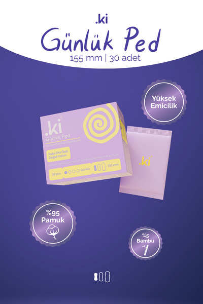 ki Premium Günlük Hijyenik Ped 155 mm - 30'lu %95 Pamuk %5 Bambu