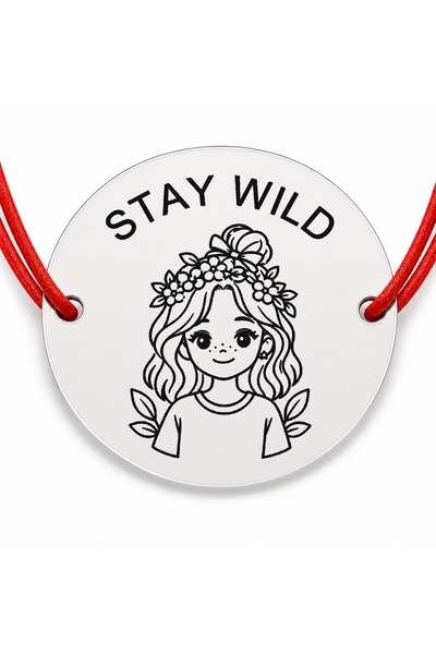 Simoshop Brățară argint 925 cu pandantiv gravat STAY WILD, șnur roșu reglabil...