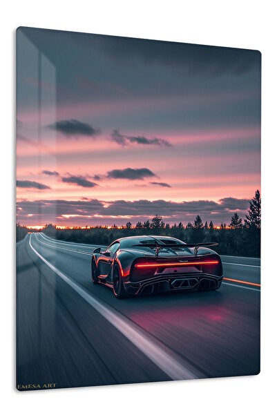 Emesa Art Black Supercar Sunset Drive Metal Wall Art
