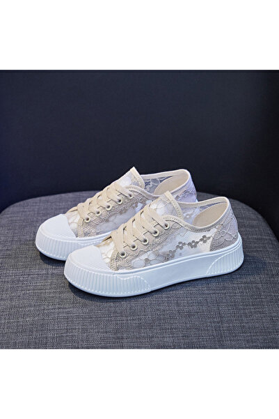 dorbe Women's Khaki Canvas Lace-Up Sneakers