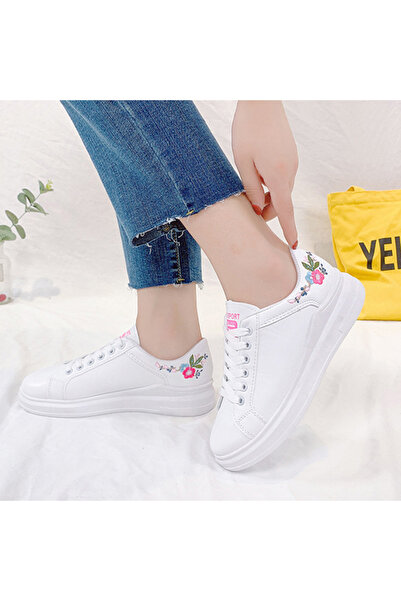 dorbe Women's White Multicolor Floral Sneakers