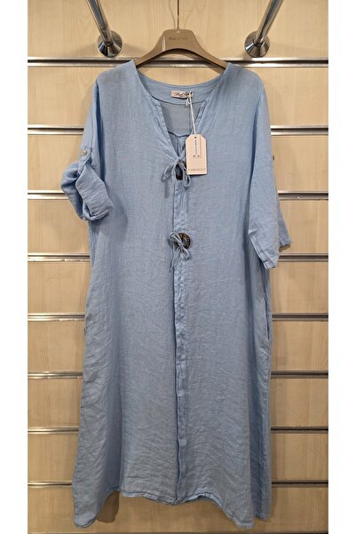 Park Moda Italian Linen Dress with Large Button Detail
