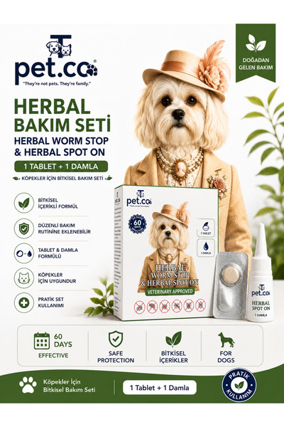 TPetCo Köpekler için İç Dış Parazit Damla ve Tablet Seti | Herbal Worm Stop T...