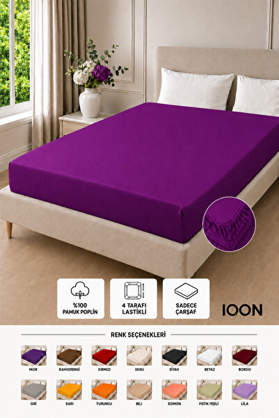 İQON 100% Cotton - Poplin Fabric 4-Sided Elastic Fitted Sheet 180X220 cm – Me...